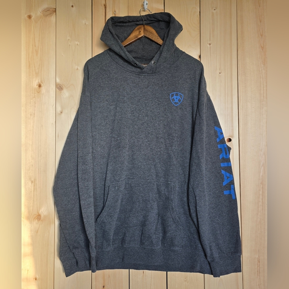 Ariat Logo Pullover Hoodie Charcoal Heather Mens XXL Tall
